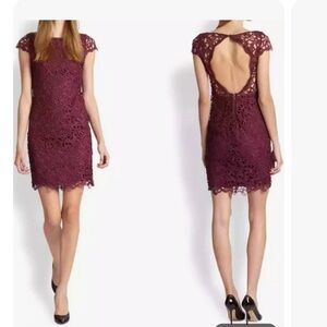 Alice and Olivia plum lace keyhole dress NWT